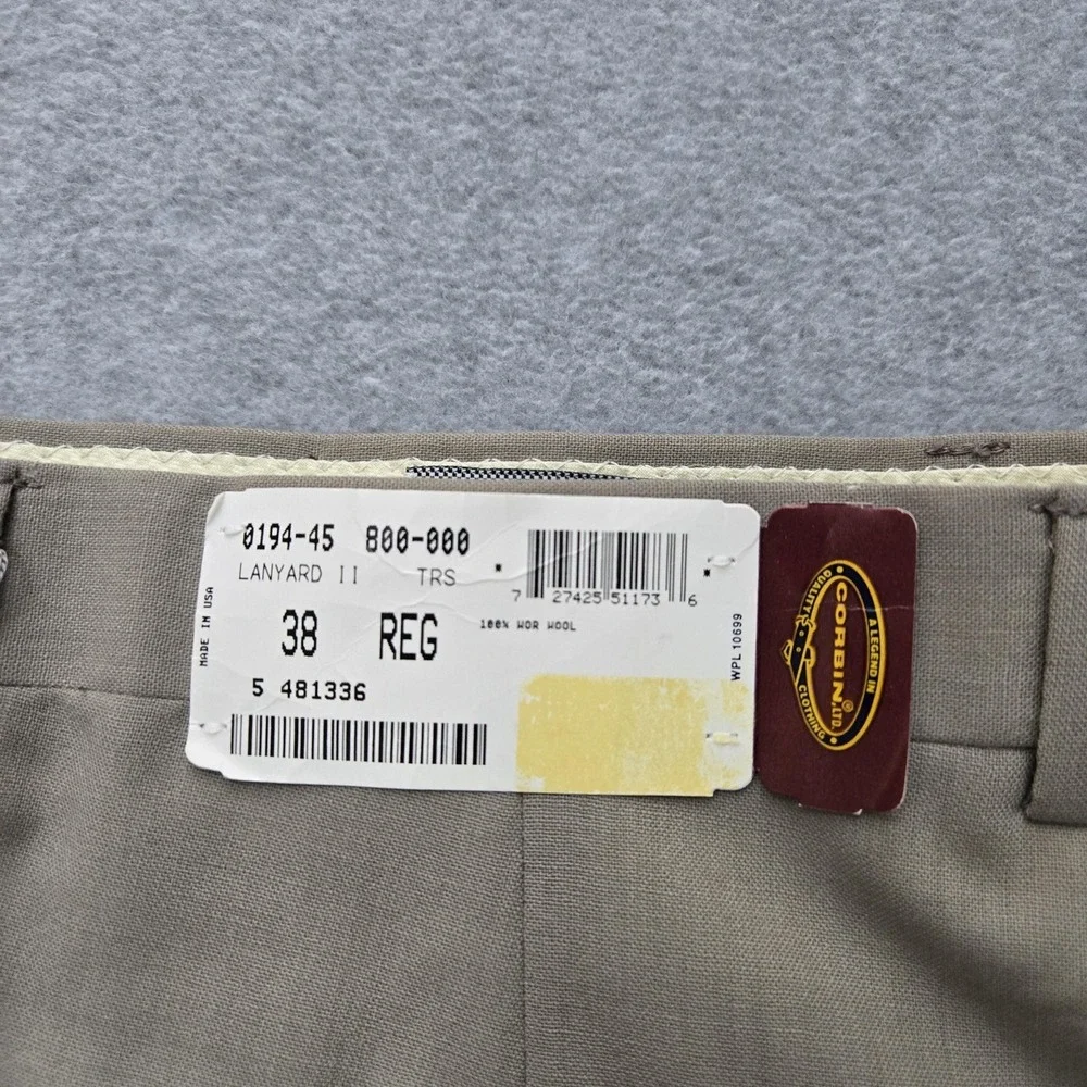 Corbin CRX Pants Mens 38 Regular Wool Pleated Dress Slacks Unfinished‎ Hem New